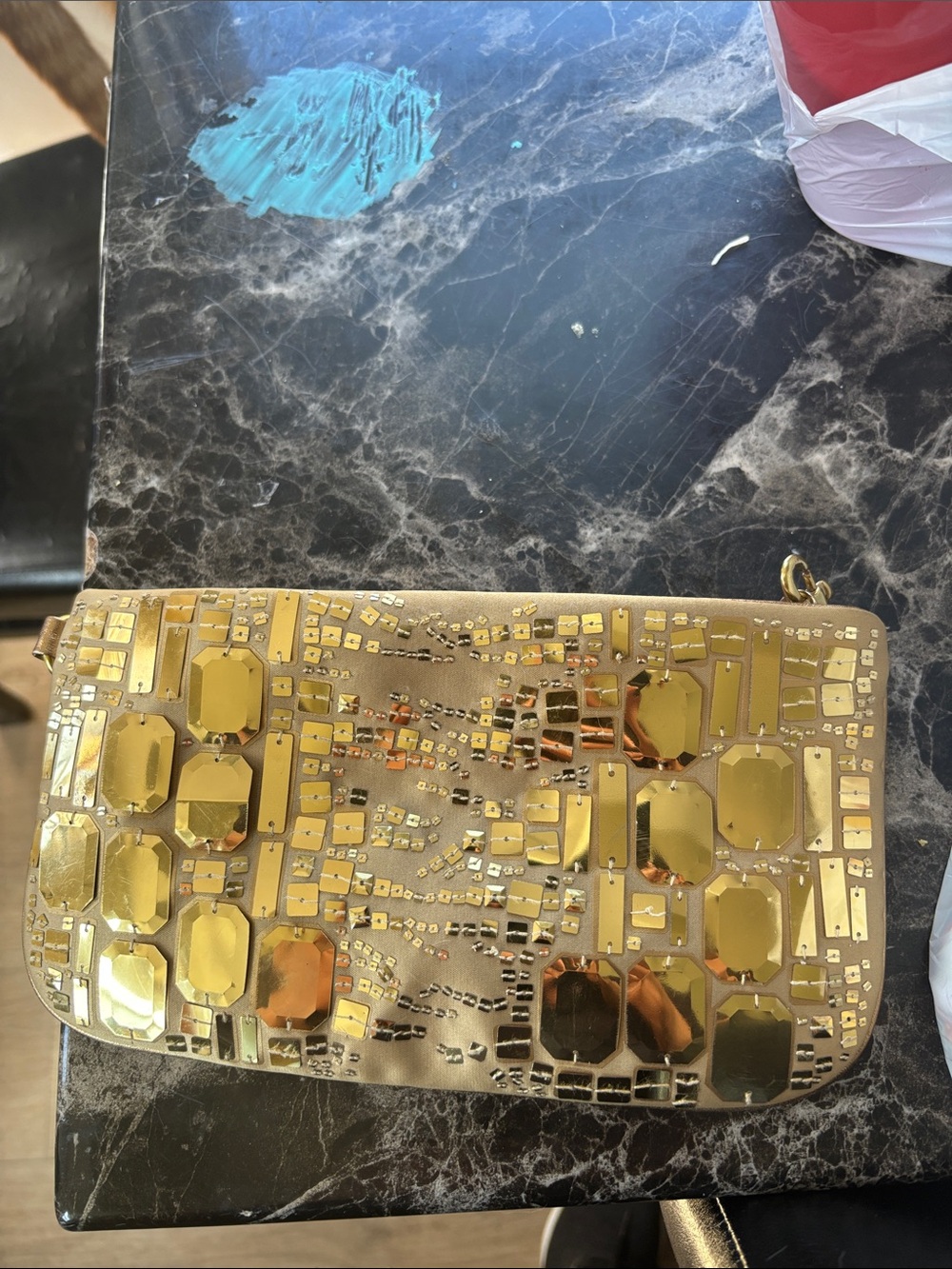 Coach Gold Sequin Embellished Wristlet Clutch